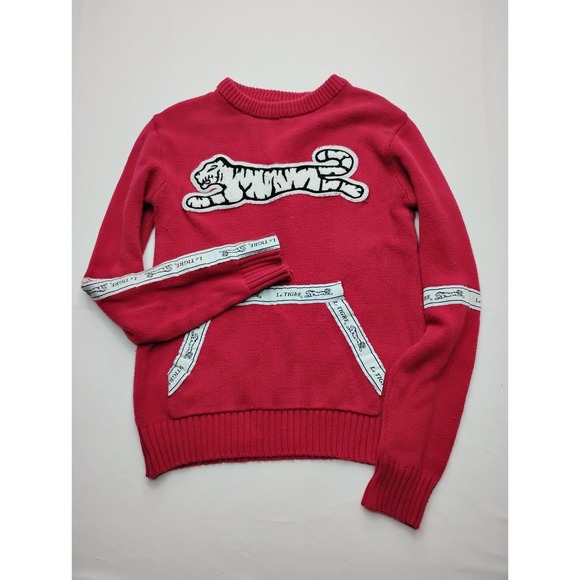 Le Tigre Other - Le Tigre Red Sweater Kangaroo Pocket y2k Big White Tiger Logo Embroider M